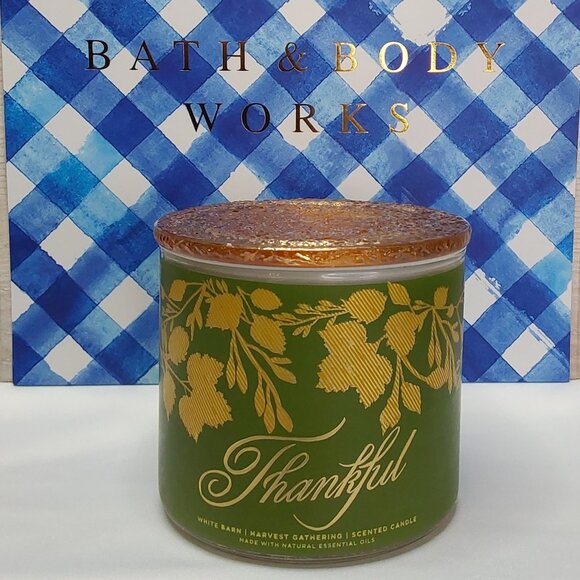 WHITE BARN 3-WICK CANDLE 'HARVEST GATHERING' w/DECORATIVE TOP & WRAP - Picture 16 of 16